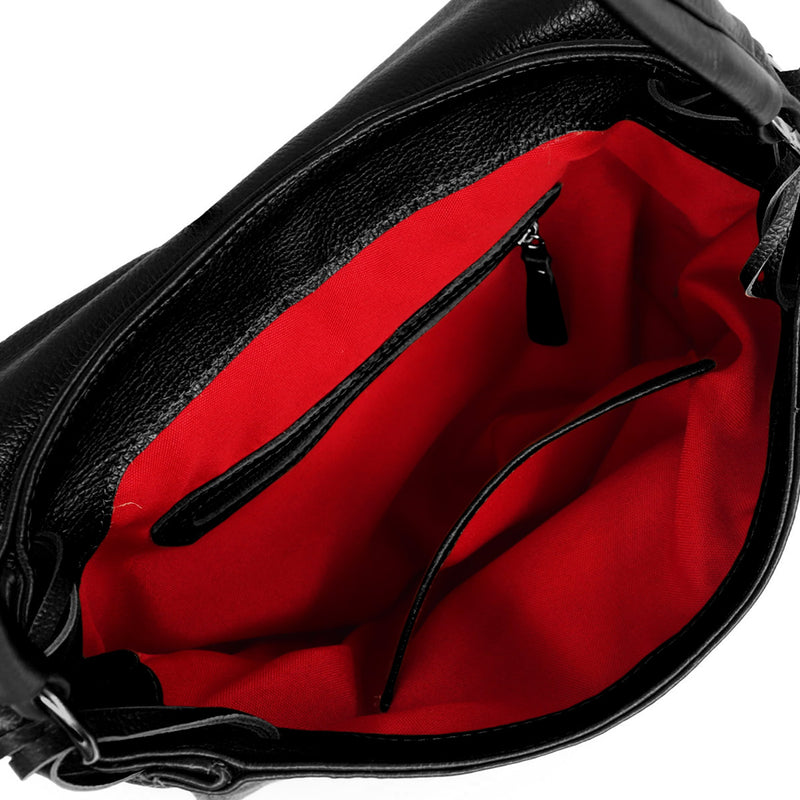 Bolsa feminina de ombro e transversal média de couro preta Cloe