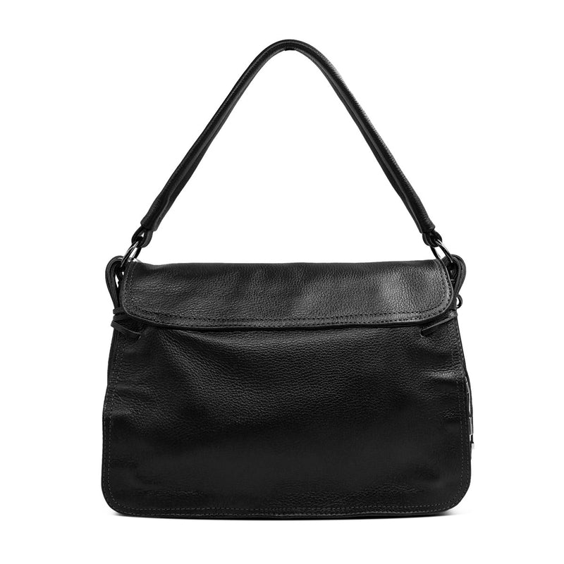 Bolsa feminina de ombro e transversal média de couro preta Cloe