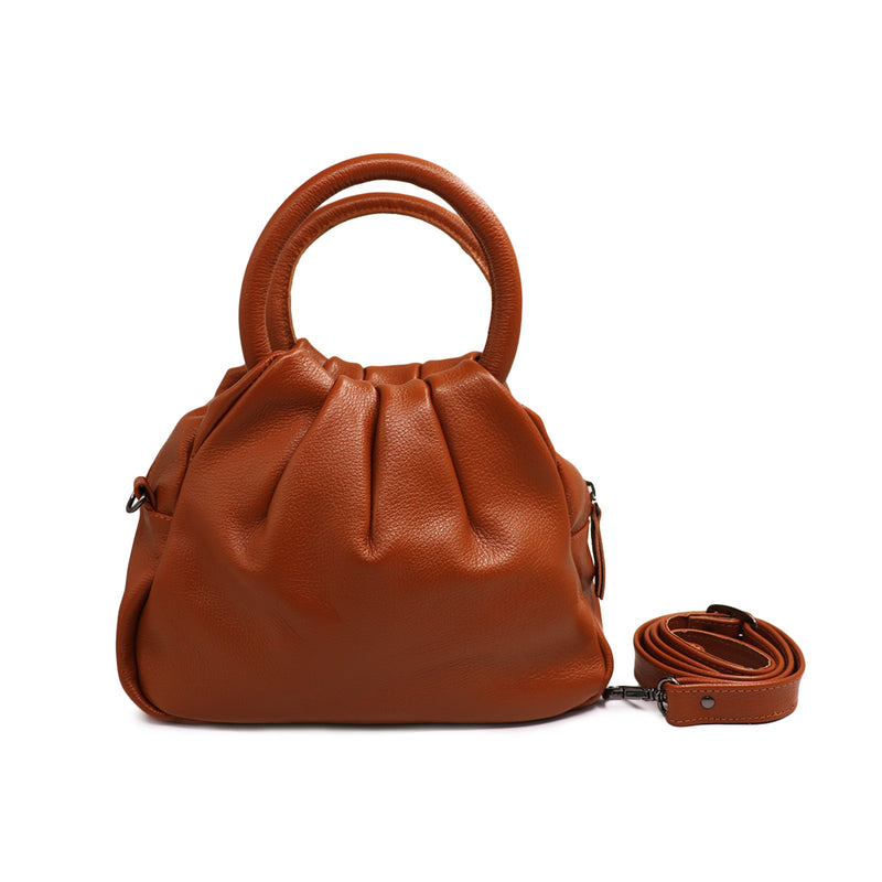 Bolsa feminina transversal de couro média caramelo Jade