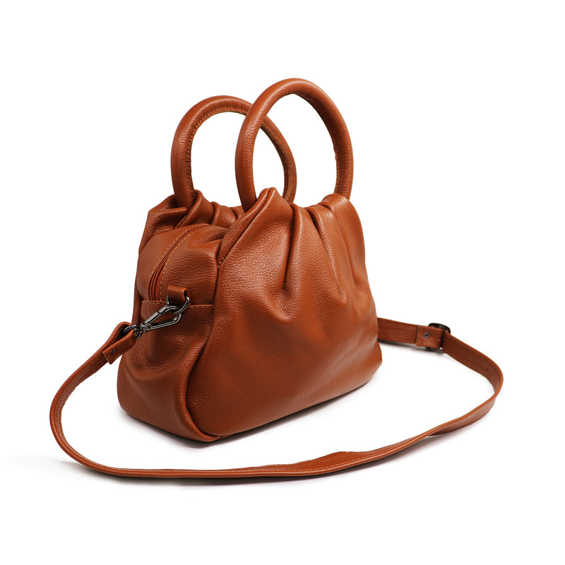 Bolsa feminina transversal de couro média caramelo Jade