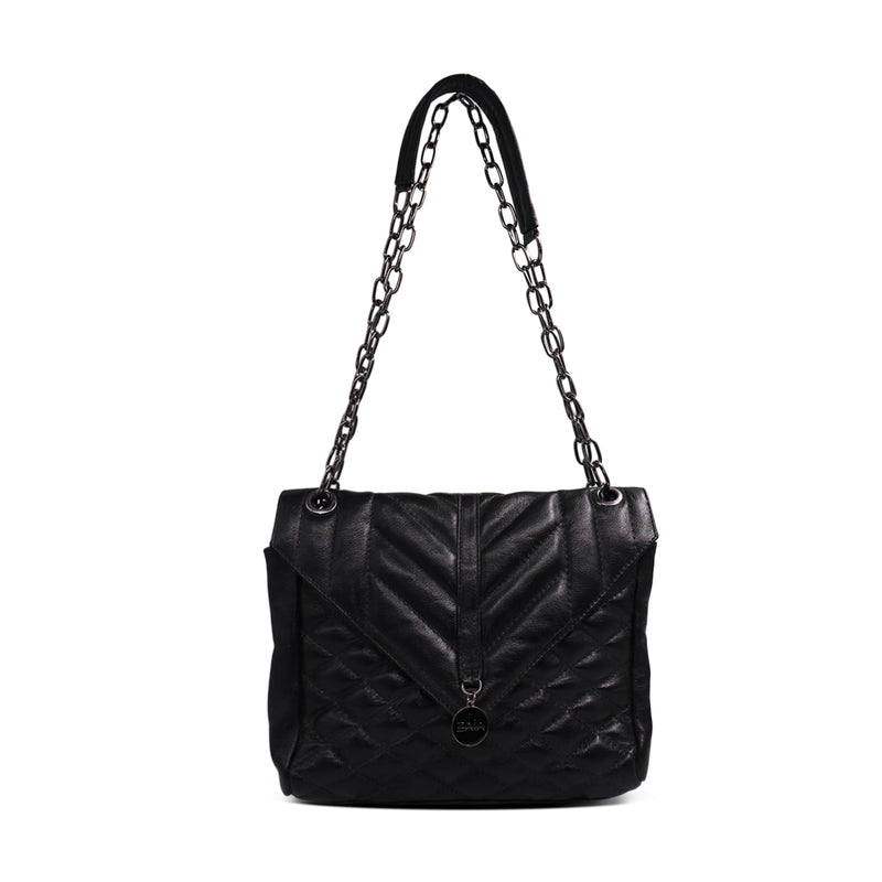 Bolsa feminina transversal média de couro preto Eva