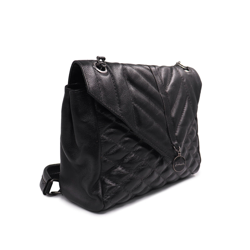Bolsa feminina transversal média de couro preto Eva