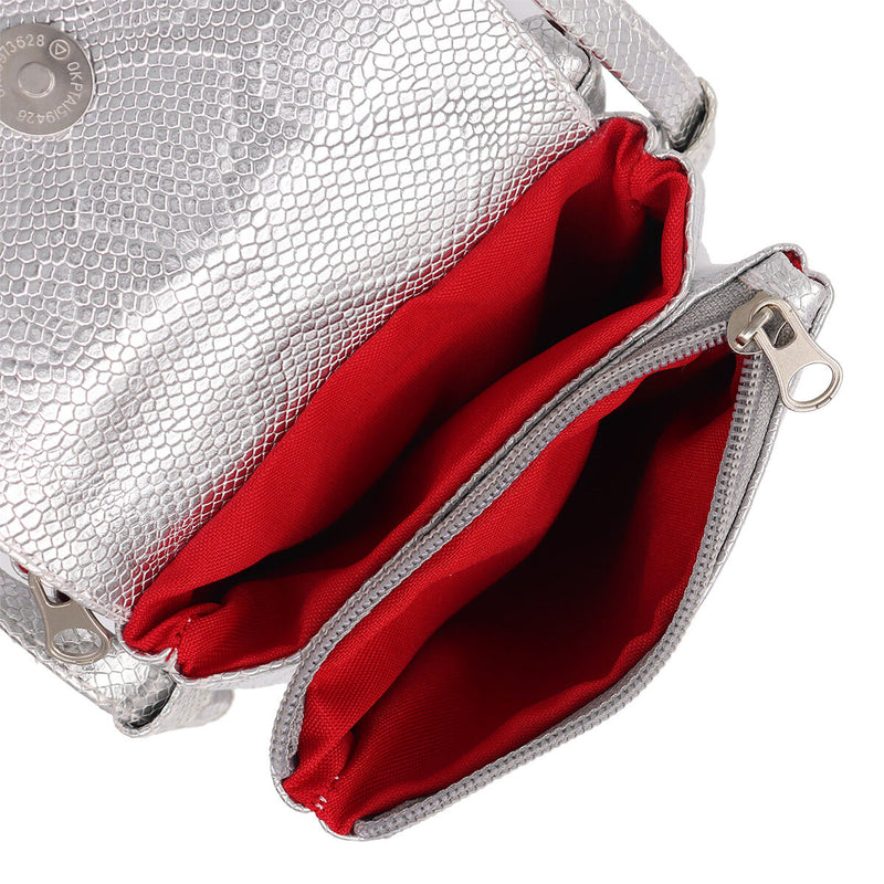 Bolsa tiracolo/transversal feminina de couro prata Melissa