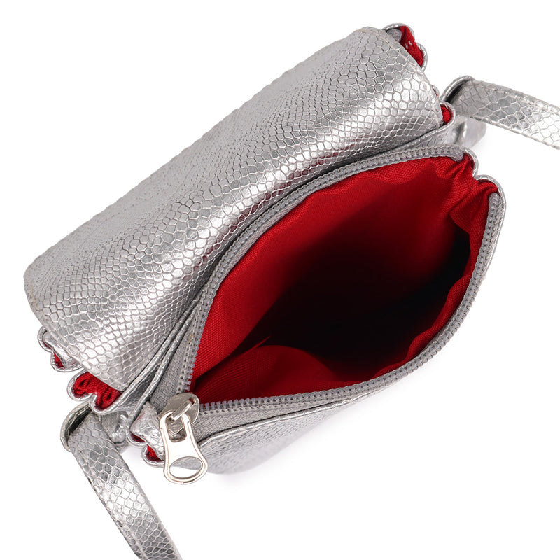 Bolsa tiracolo/transversal feminina de couro prata Melissa