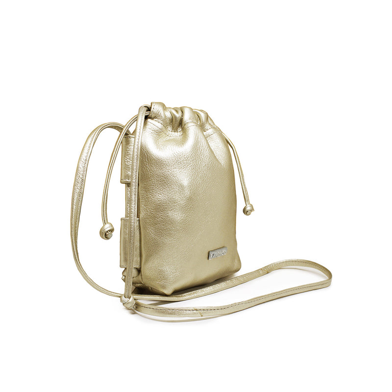 Bag Phone feminina de couro champanhe Simone