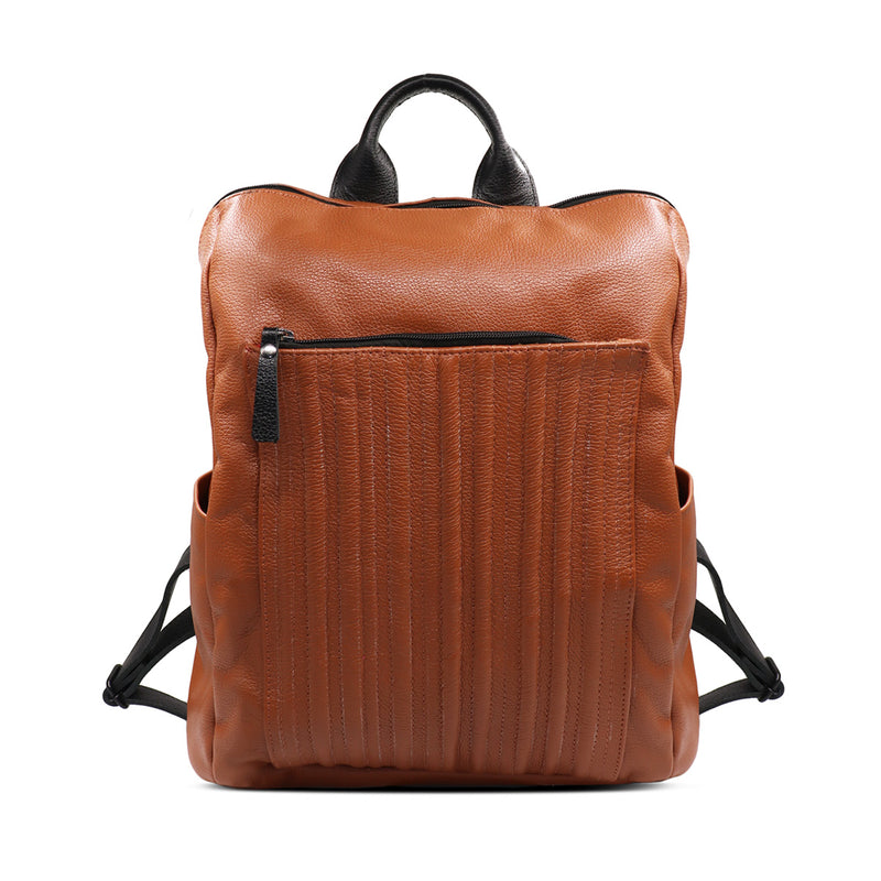 Mochila feminina grande de couro caramelo Larissa