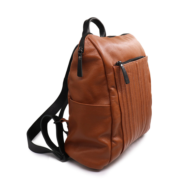 Mochila feminina grande de couro caramelo Larissa
