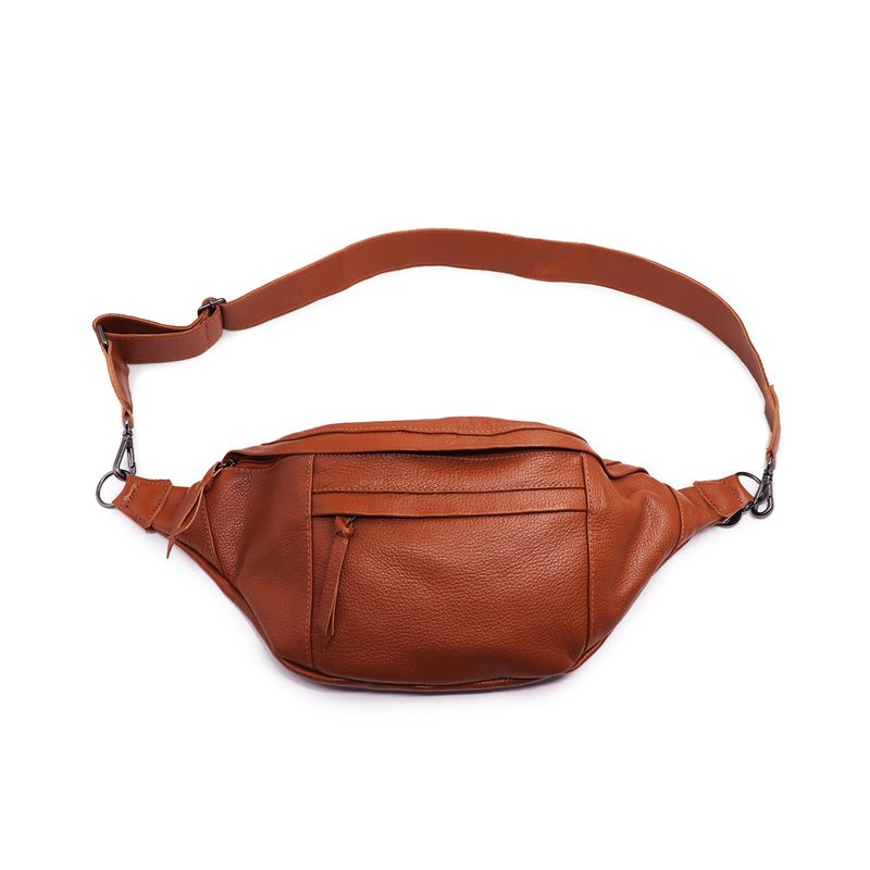 Pochete cross Bag feminina de couro caramelo Eloá