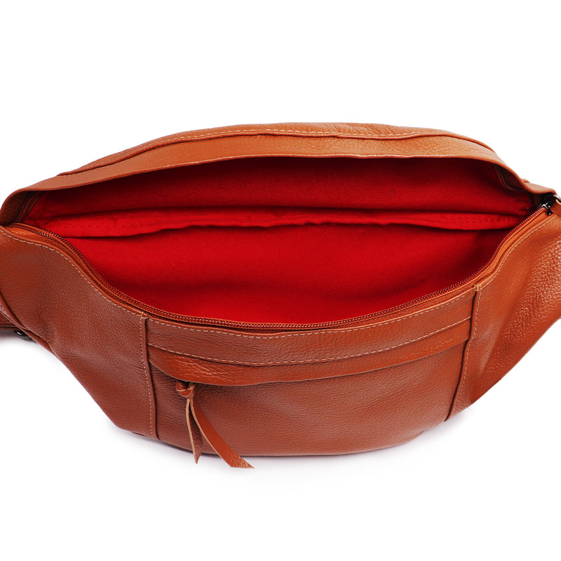Pochete cross Bag feminina de couro caramelo Eloá