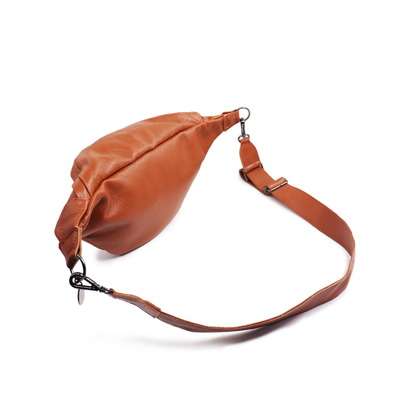 Pochete cross Bag feminina de couro caramelo Eloá