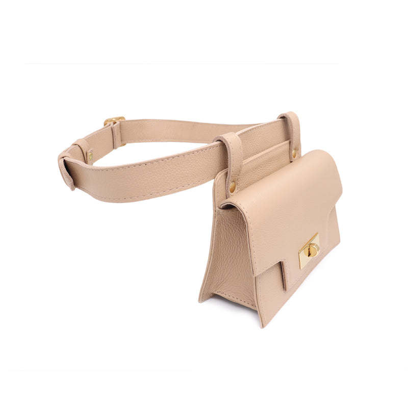 Pochete transversal feminina de couro nude pequena Malu