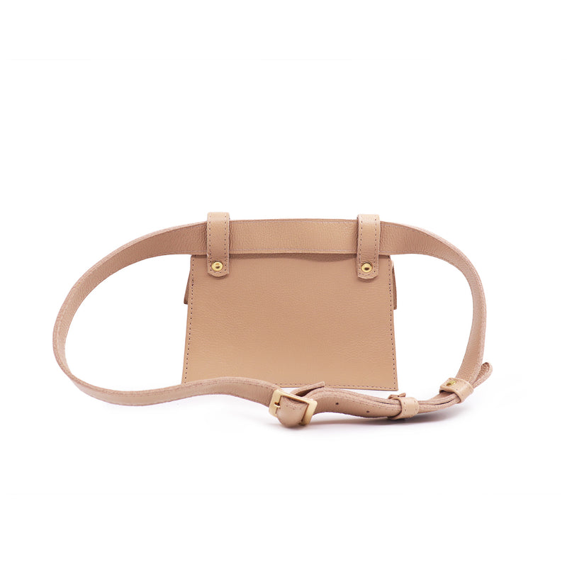 Pochete transversal feminina de couro nude pequena Malu